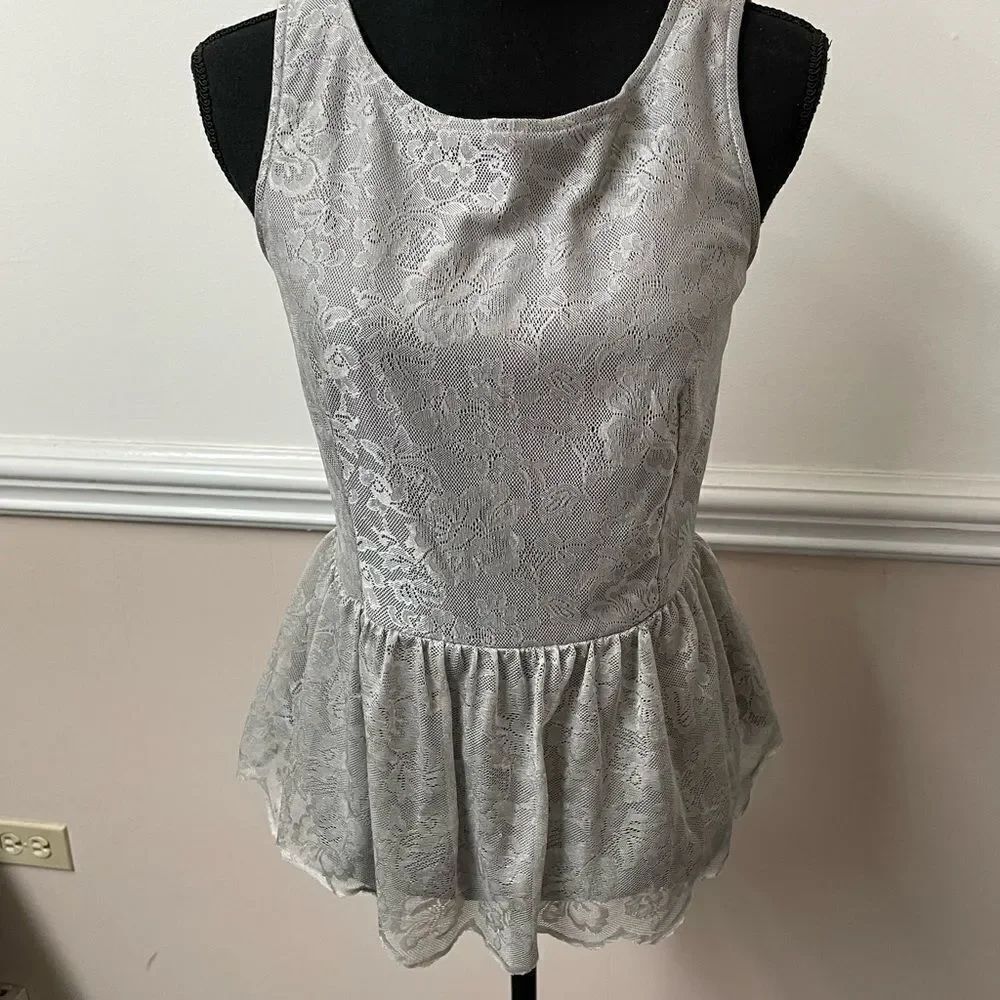 New York & Company Grey Lace Blouse